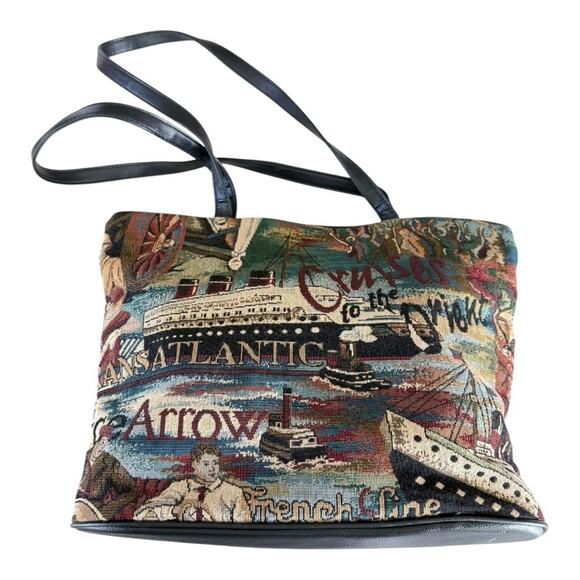 Y2K Vintage Tapestry Bag Cruises in the Orient Transatlantic 1920s Style Purse - Picture 1 of 6